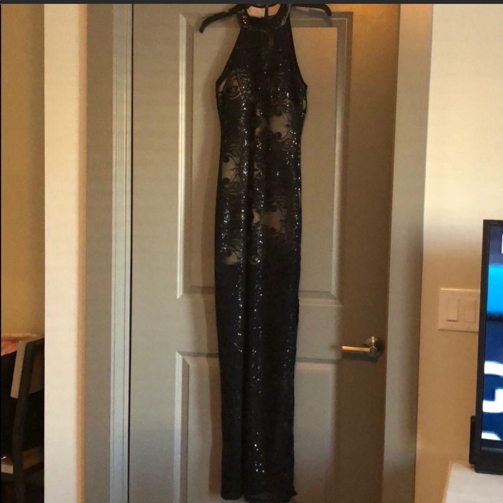 Black, formal sequined maxi dress
